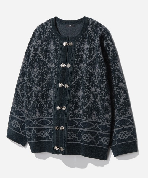 HARE(ハレ)の「ダマスクガラベルベットモールメタルボタンニットカーディガン(HARE)(カーディガン/ボレロ・メンズ・ブラック系その他/ブルー/グリーン/グレー/ブラック・FREE)」の4枚目の写真
