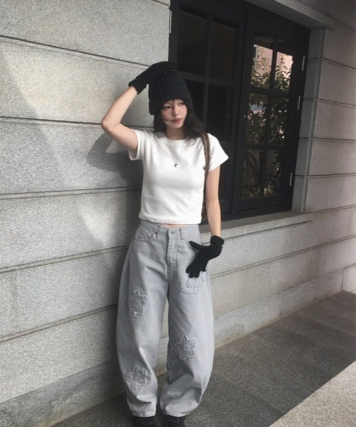UP START(アップスタート)の「【LAMPOON】フラワーデニムパンツ(デニムパンツ・レディース・グレー・SMALL/LARGE/MEDIUM)」の12枚目の写真