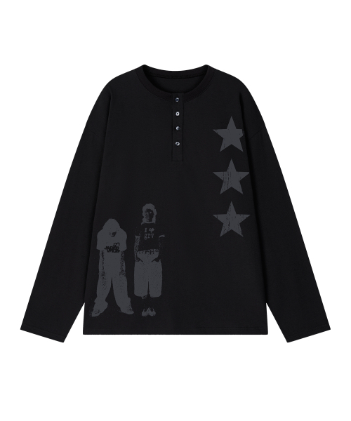 GRAVER（グレーバー）の「[UNISEX]STAR3 ヘンリーネック ロングスリーブ Tシャツ_Black（Tシャツ/カットソー・レディース・ブラック・LARGE/MEDIUM）」の5枚目の写真