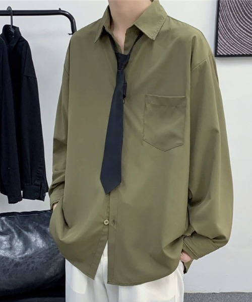 link lot(リンクロット)の「【26年秋冬新作アイテム】【2点セット】ネクタイ付き無地シャツ(シャツ/ブラウス・メンズ・ベージュ/ブラック/カーキ/ダークグレー/ホワイト・M/L)」の5枚目の写真