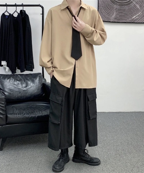 link lot(リンクロット)の「【26年秋冬新作アイテム】【2点セット】ネクタイ付き無地シャツ(シャツ/ブラウス・メンズ・ベージュ/ブラック/カーキ/ダークグレー/ホワイト・M/L)」の8枚目の写真