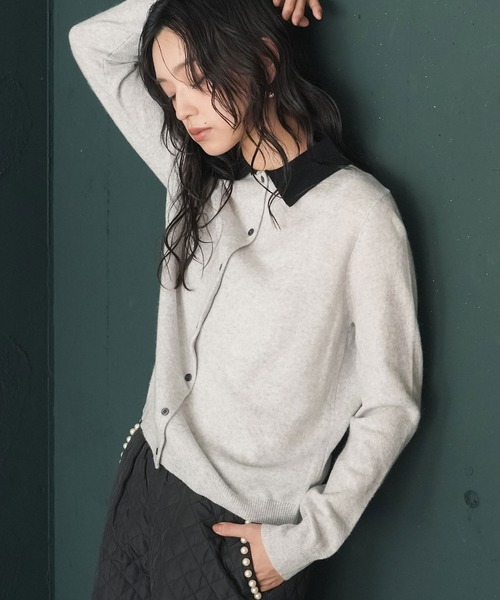 mili an deni（ミリアンデニ）の「ポロ襟配色ニットプルオーバー（ニット/セーター・レディース・チャコールグレー/ミント/ライトグレー・M）」の2枚目の写真