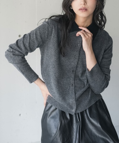 mili an deni（ミリアンデニ）の「ポロ襟配色ニットプルオーバー（ニット/セーター・レディース・チャコールグレー/ミント/ライトグレー・M）」の4枚目の写真