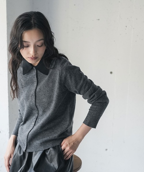 mili an deni（ミリアンデニ）の「ポロ襟配色ニットプルオーバー（ニット/セーター・レディース・チャコールグレー/ミント/ライトグレー・M）」の5枚目の写真