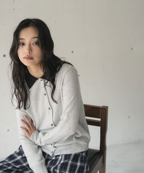 mili an deni（ミリアンデニ）の「ポロ襟配色ニットプルオーバー（ニット/セーター・レディース・チャコールグレー/ミント/ライトグレー・M）」の10枚目の写真