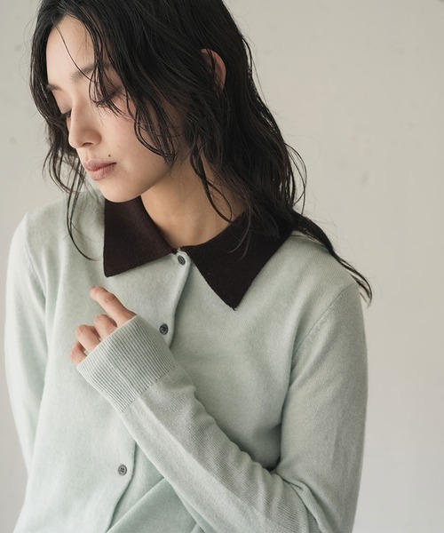 mili an deni（ミリアンデニ）の「ポロ襟配色ニットプルオーバー（ニット/セーター・レディース・チャコールグレー/ミント/ライトグレー・M）」の13枚目の写真