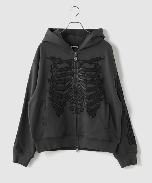SUPPLIER(サプライヤー)の「SUPPLIER / サプライヤー Bones Leather Patch Zip Hoodie(パーカー・メンズ・グレー/ブラック・MEDIUM/LARGE)」の2枚目の写真