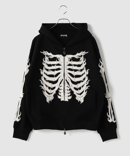 SUPPLIER(サプライヤー)の「SUPPLIER / サプライヤー Bones Leather Patch Zip Hoodie(パーカー・メンズ・グレー/ブラック・MEDIUM/LARGE)」の1枚目の写真