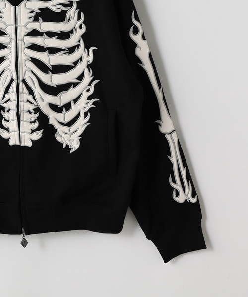 SUPPLIER(サプライヤー)の「SUPPLIER / サプライヤー Bones Leather Patch Zip Hoodie(パーカー・メンズ・グレー/ブラック・MEDIUM/LARGE)」の4枚目の写真