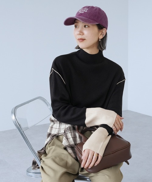 reca(レカ)の「ハイネック配色リブニット(ニット/セーター・レディース・ブラック/キナリ/グレー系その他/ブラウン・FREE)」の2枚目の写真