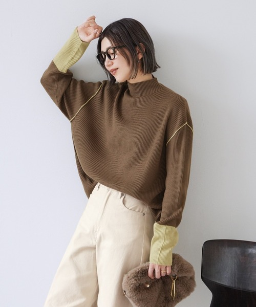 reca(レカ)の「ハイネック配色リブニット(ニット/セーター・レディース・ブラック/キナリ/グレー系その他/ブラウン・FREE)」の11枚目の写真