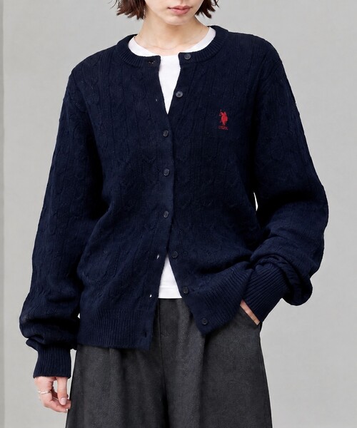 U.S. POLO ASSN./ユーエスポロアッスン 別注 ロゴ刺繍 ケーブル編み