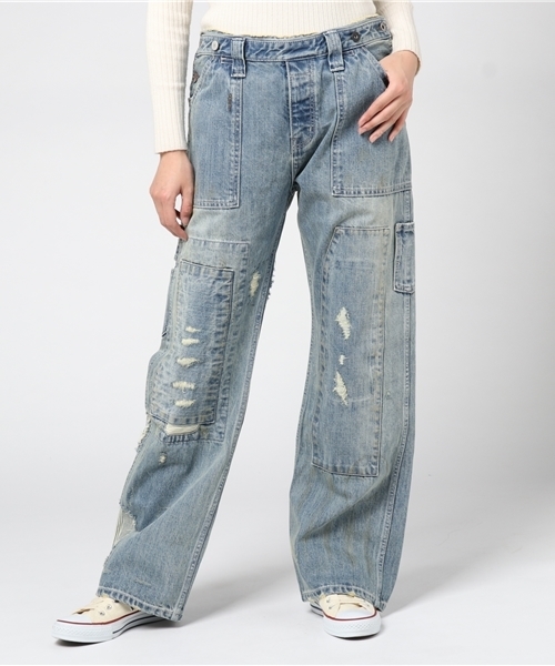 OLD BETTY'S(オールドベティーズ)の「Denim Damage Bib Overall Pants/デニムダメージビブオーバーオールパンツ(デニムパンツ・レディース・インディゴブルー・FREE)」の12枚目の写真