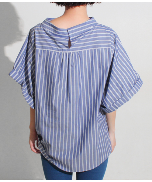 ストライプ ワイド シャツ 2色 ロールアップスリーブ 夏 nr9939 Settimissimo（セッティミッシモ）の「【MADE IN JAPAN