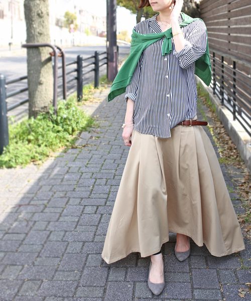 antiqua（アンティカ）の「タックギャザーアシメスカート（スカート・レディース・ベージュ/カーキ・FREE）」の7枚目の写真