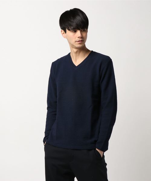 PARKS TOKYO SELECT(パークストウキョウセレクト)の「【BS】変形タック天竺カットソー(Vネック)(Tシャツ/カットソー・メンズ・ホワイト/ブラック/杢グレー/ネイビー・MEDIUM/LARGE)」の4枚目の写真