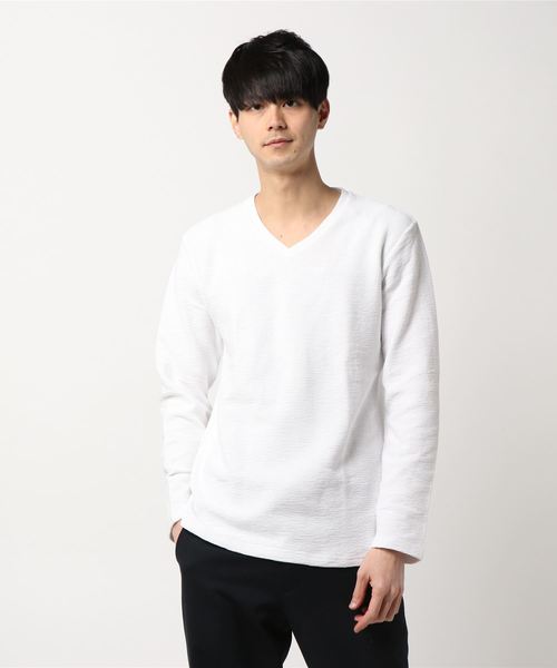 PARKS TOKYO SELECT(パークストウキョウセレクト)の「【BS】変形タック天竺カットソー(Vネック)(Tシャツ/カットソー・メンズ・ホワイト/ブラック/杢グレー/ネイビー・MEDIUM/LARGE)」の2枚目の写真