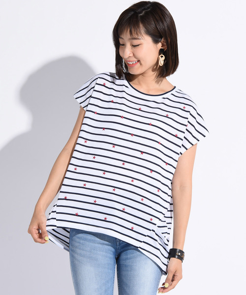 LIPSTAR（リップスター）の「星刺繍タックゆるTシャツ（Tシャツ/カットソー・レディース・ブラック/オフホワイト/イエロー/ブラック系その他・M）」の7枚目の写真