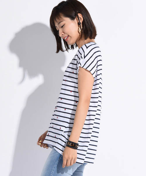 LIPSTAR（リップスター）の「星刺繍タックゆるTシャツ（Tシャツ/カットソー・レディース・ブラック/オフホワイト/イエロー/ブラック系その他・M）」の8枚目の写真