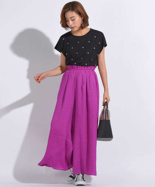 LIPSTAR（リップスター）の「星刺繍タックゆるTシャツ（Tシャツ/カットソー・レディース・ブラック/オフホワイト/イエロー/ブラック系その他・M）」の16枚目の写真