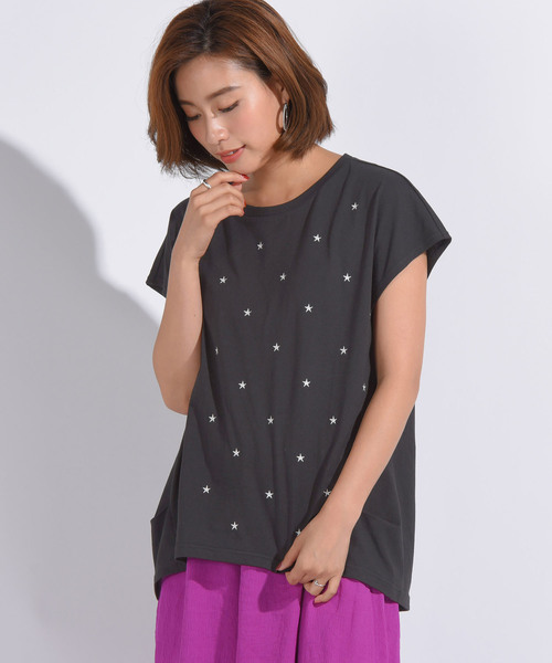 LIPSTAR（リップスター）の「星刺繍タックゆるTシャツ（Tシャツ/カットソー・レディース・ブラック/オフホワイト/イエロー/ブラック系その他・M）」の22枚目の写真