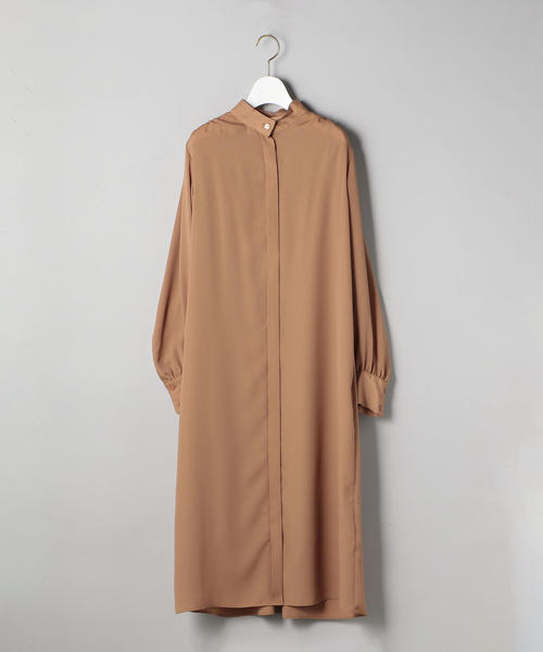 美品　定価¥27.500 UNITED ARROWS ノーカラーシャツワンピース Spiree asami ロングシャツワンピース ― 防シワ ウォッシャブル―