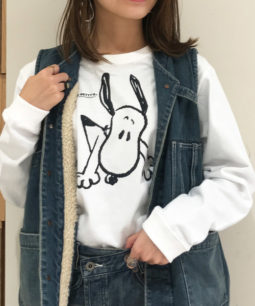 SNOOPY×OLD BETTY'S(スヌーピーカケルオールドベティーズ)の「SNOOPY Long Sleeve T-shirts/スヌーピー ロング Tシャツ ロンT(Tシャツ/カットソー)」|ホワイト系その他4