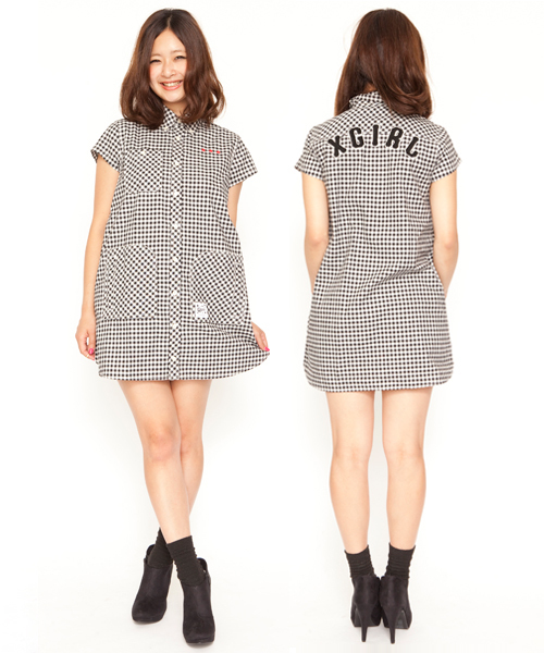 X-girl（エックスガール）の「MARCH SISTERS SHIRT DRESS（ワンピース・レディース・ブラック/レッド/ネイビー/ライトブルー・1/2）」の2枚目の写真