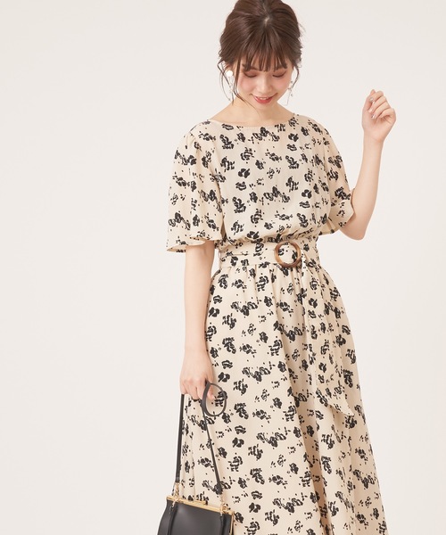 natural couture（ナチュラルクチュール）の「フレア袖太ベルトワンピース（ワンピース・レディース・ブラック/ブラウン/ベージュ/グリーン/パープル/その他1/その他2/その他3・FREE）」の6枚目の写真