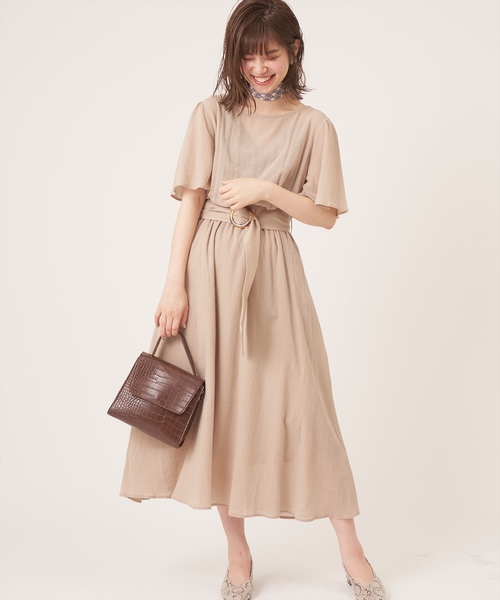 natural couture（ナチュラルクチュール）の「フレア袖太ベルトワンピース（ワンピース・レディース・ブラック/ブラウン/ベージュ/グリーン/パープル/その他1/その他2/その他3・FREE）」の3枚目の写真