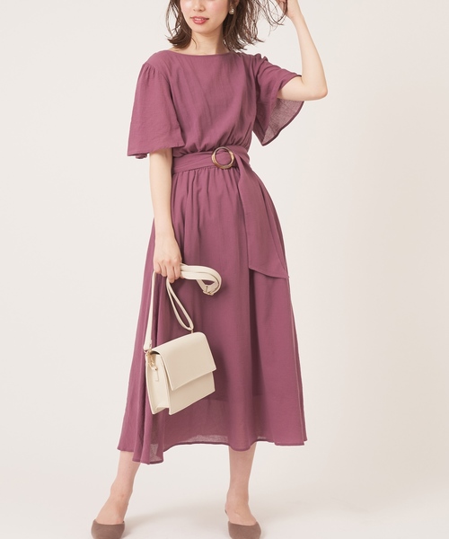 natural couture（ナチュラルクチュール）の「フレア袖太ベルトワンピース（ワンピース・レディース・ブラック/ブラウン/ベージュ/グリーン/パープル/その他1/その他2/その他3・FREE）」の5枚目の写真