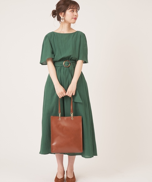 natural couture（ナチュラルクチュール）の「フレア袖太ベルトワンピース（ワンピース・レディース・ブラック/ブラウン/ベージュ/グリーン/パープル/その他1/その他2/その他3・FREE）」の4枚目の写真