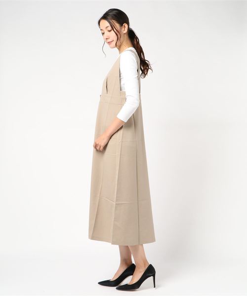 flower（フラワー）の「ボタンエプロンワンピース（ワンピース・レディース・ベージュ/ブラック・FREE）」の3枚目の写真