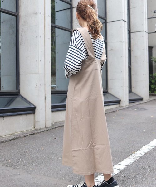 flower（フラワー）の「ボタンエプロンワンピース（ワンピース・レディース・ベージュ/ブラック・FREE）」の7枚目の写真