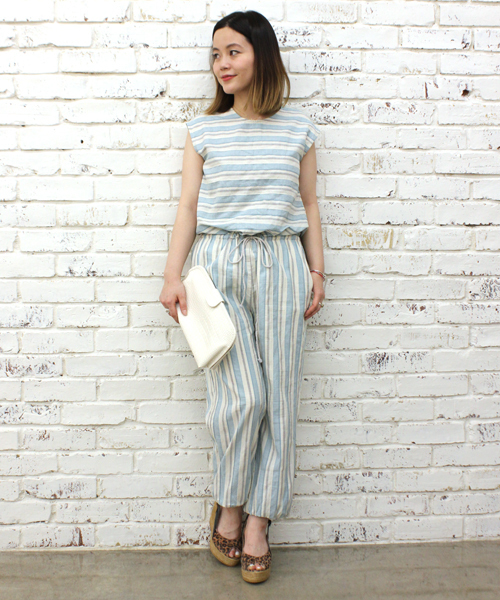 mystic（ミスティック）の「ストライプノースリサロペット（サロペット/オーバーオール・レディース・オレンジ/ブルー/ピンク・ﾌﾘ-）」の2枚目の写真