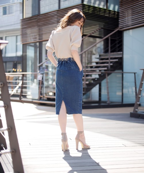 LIPSERVICE(リップサービス)の「スカーフベルト付Iラインスカート(スカート・レディース・ベージュ/ブルー系その他・S/M)」の6枚目の写真