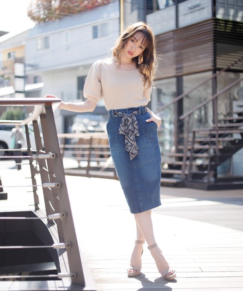 LIPSERVICE(リップサービス)の「スカーフベルト付Iラインスカート(スカート・レディース・ベージュ/ブルー系その他・S/M)」の7枚目の写真