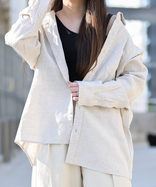 JOHN'S CLOSET(ジョンズクローゼット)の「【i】フレンチリネン長袖シャツ(シャツ/ブラウス・メンズ・ホワイト/ライトグリーン/ブラック/キナリ/ライトブルー/ネイビー・MEDIUM/LARGE/X-LARGE)」の3枚目の写真