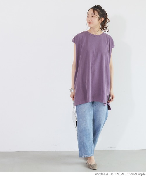 coca(coca)(コカ)の「ピグメントNSサイドスリットトップス(Tシャツ/カットソー・レディース・ブラック/ベージュ/パープル/ライトグリーン・ONE SIZE)」の6枚目の写真