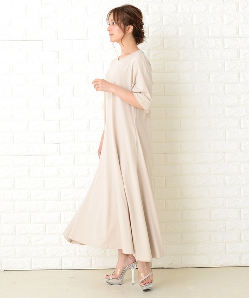 Lace Ladies（レースレディース）の「半袖ゆったりTシャツロングワンピース（ワンピース・レディース・ベージュ/ブルーグレー/ブラック/ライトグリーン・FREE）」の7枚目の写真