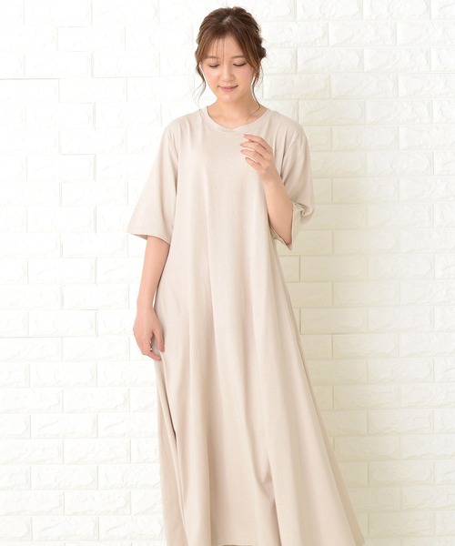 Lace Ladies（レースレディース）の「半袖ゆったりTシャツロングワンピース（ワンピース・レディース・ベージュ/ブルーグレー/ブラック/ライトグリーン・FREE）」の10枚目の写真