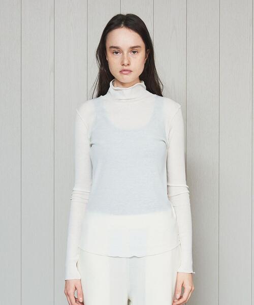 H　BEAUTY&YOUTH UNITED ARROWS（エイチビューティーアンドユースユナイテッドアローズ）の「＜H＞COTTON SHEER HIGH NECK PULLOVER/カットソー（Tシャツ/カットソー・レディース・イエロー/オフホワイト/ブラック・FREE）」の5枚目の写真