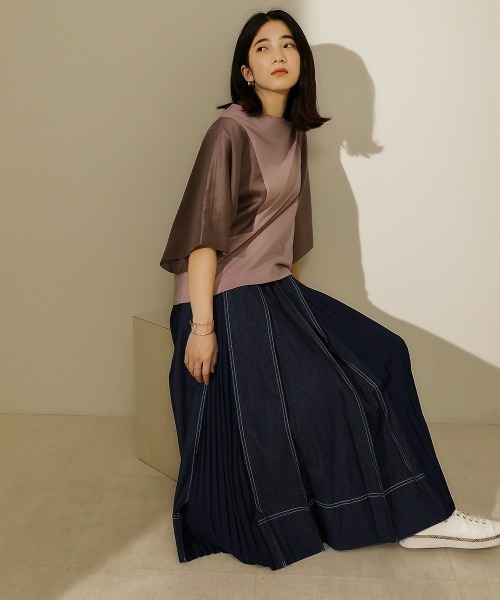 Bou Jeloud（ブージュルード）の「タックプリーツデニムスカート（デニムスカート・レディース・ナチュラル/インディゴブルー/ベージュ/カーキ・38）」の9枚目の写真