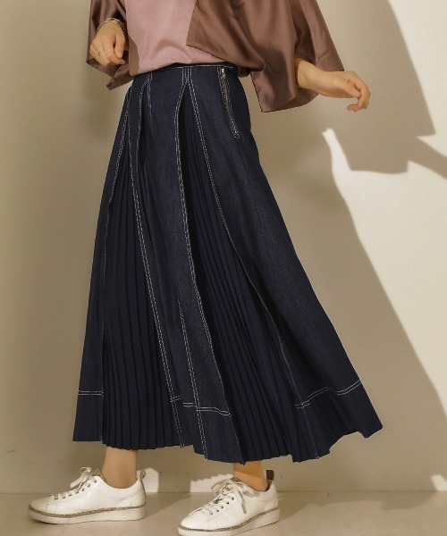 Bou Jeloud（ブージュルード）の「タックプリーツデニムスカート（デニムスカート・レディース・ナチュラル/インディゴブルー/ベージュ/カーキ・38）」の22枚目の写真