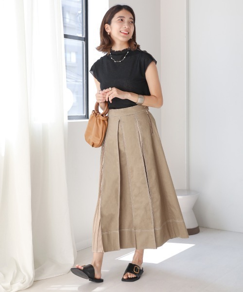 Bou Jeloud（ブージュルード）の「タックプリーツデニムスカート（デニムスカート・レディース・ナチュラル/インディゴブルー/ベージュ/カーキ・38）」の16枚目の写真