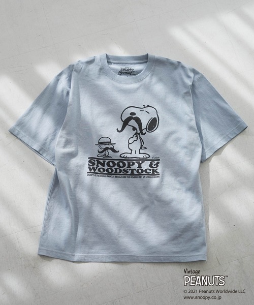 Vintage PEANUTS(ビンテージピーナッツ)の「SNOOPY&WOODSTOCK TEE *☆(Tシャツ/カットソー・レディース・ブルー・SMALL/LARGE/LL/MEDIUM)」の1枚目の写真