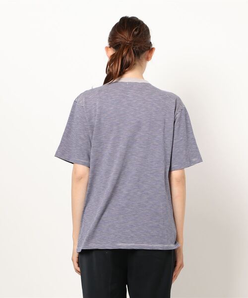 Samansa Mos2（サマンサ モスモス）の「ミジンボーダーロゴプリントTシャツ（Tシャツ/カットソー・レディース・ベージュ/ネイビー/グレー/オフホワイト・ﾌﾘ-）」の5枚目の写真