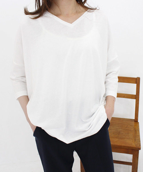 MODE ROBE（モードローブ）の「Vネックドルマントップス（Tシャツ/カットソー・レディース・ホワイト/ブラック/その他・FREE）」の4枚目の写真