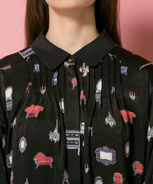 DOLLY GIRL BY ANNA SUI（ドーリーガール バイ アナ スイ）の「ドーリーハウスプリント ブラウス（ワンピース・レディース・ブラック系9/ワイン系9・1/2）」の6枚目の写真