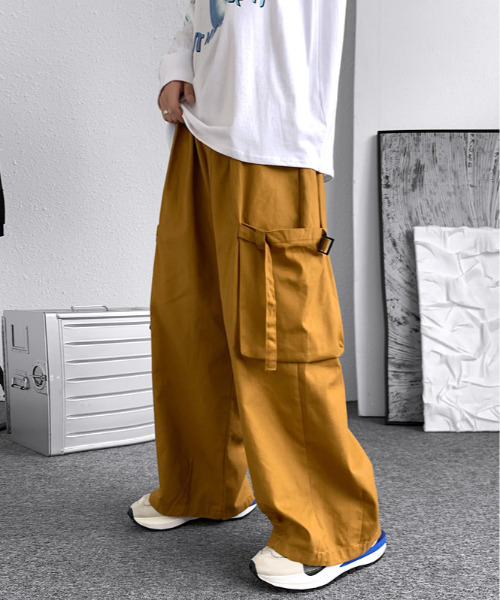 オレンジ カーゴパンツ サイドポケット付き カーゴパンツ メンズ ワイドパンツ[品番：OCGW0002800]｜ONE 4